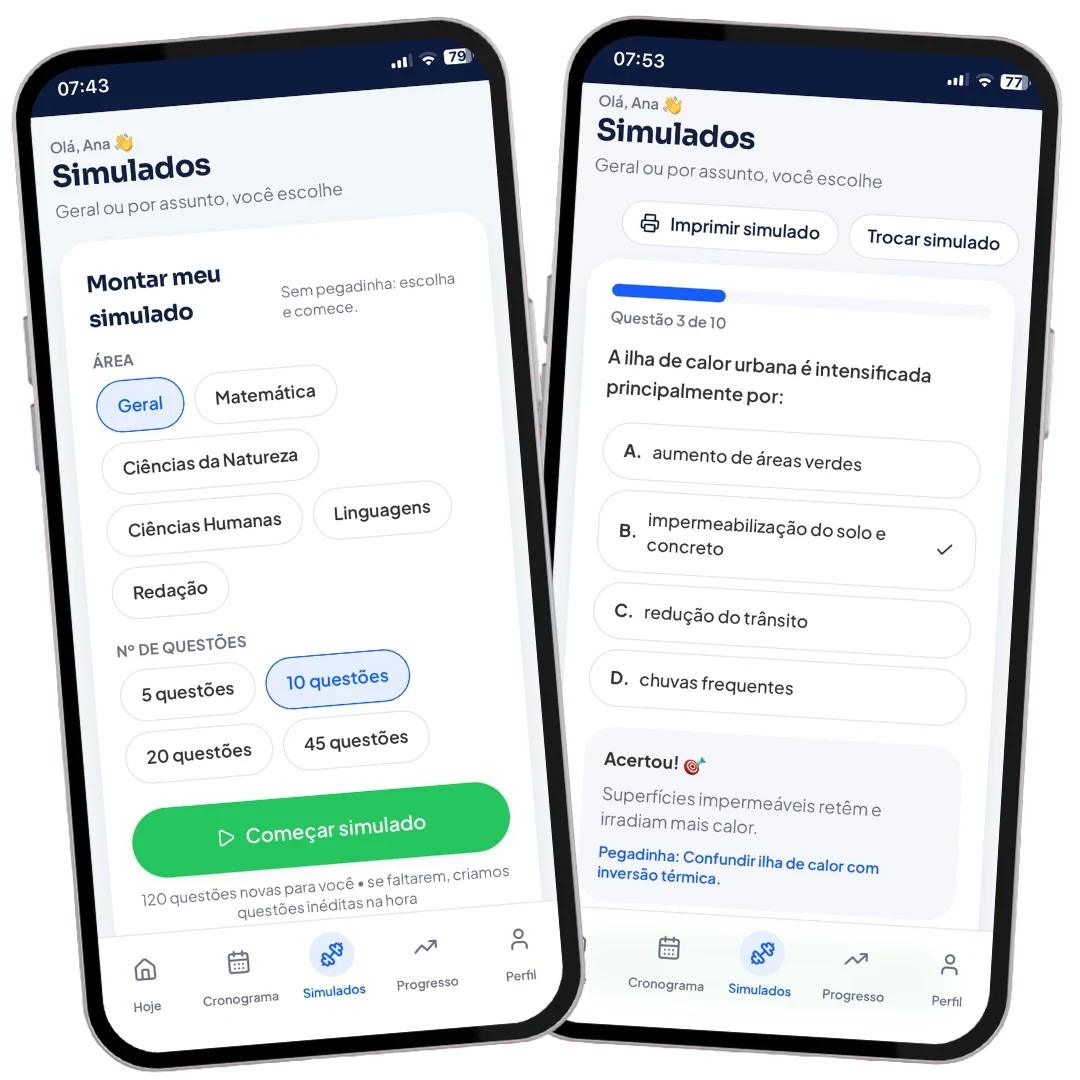 Tela de simulados do APP Desatrasa ENEM 2026